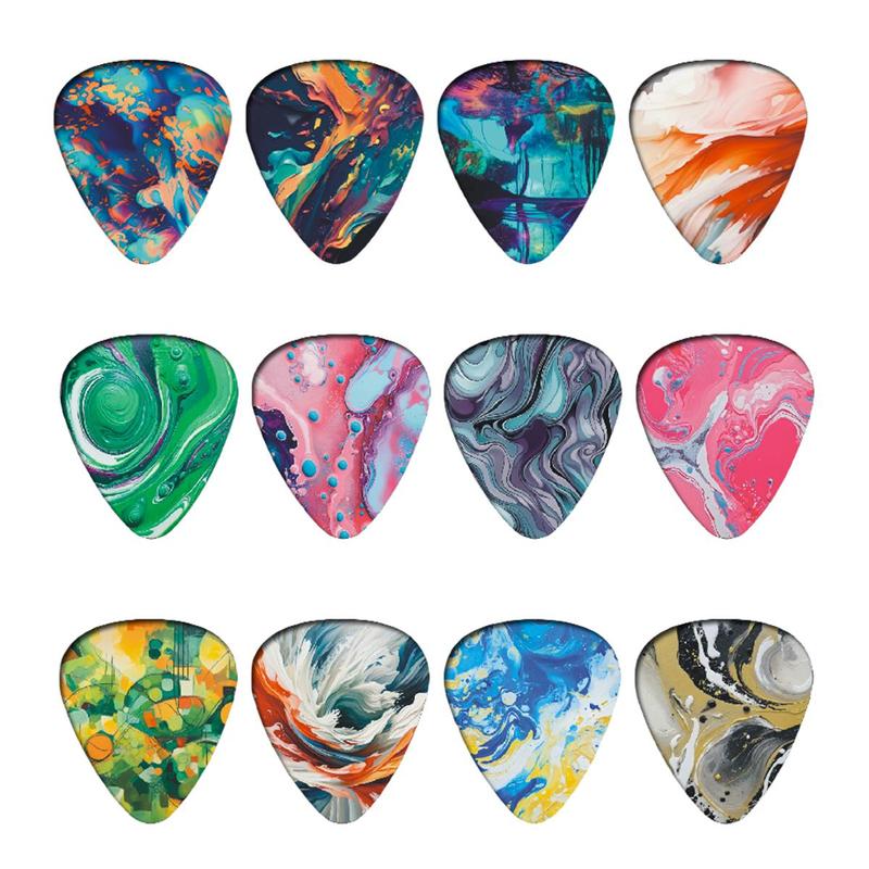 Marble Pattern Guitar Pick (12pcs set), Colorful Double Sided Printed Guitar Pick, Music Accessories For Guitar Ukulele Banjo