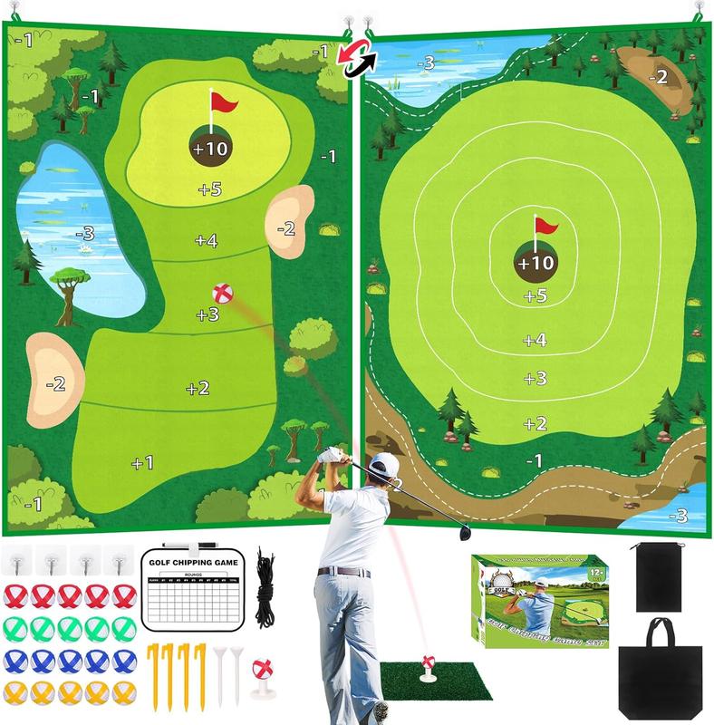 Double-Side Golf Chipping Game Set, Chip Golf Game with Golf Practice Mats, 20 Balls, Backyard Golf Game Set Golf  Mat Indoor Outdoor Games for Adults and Family