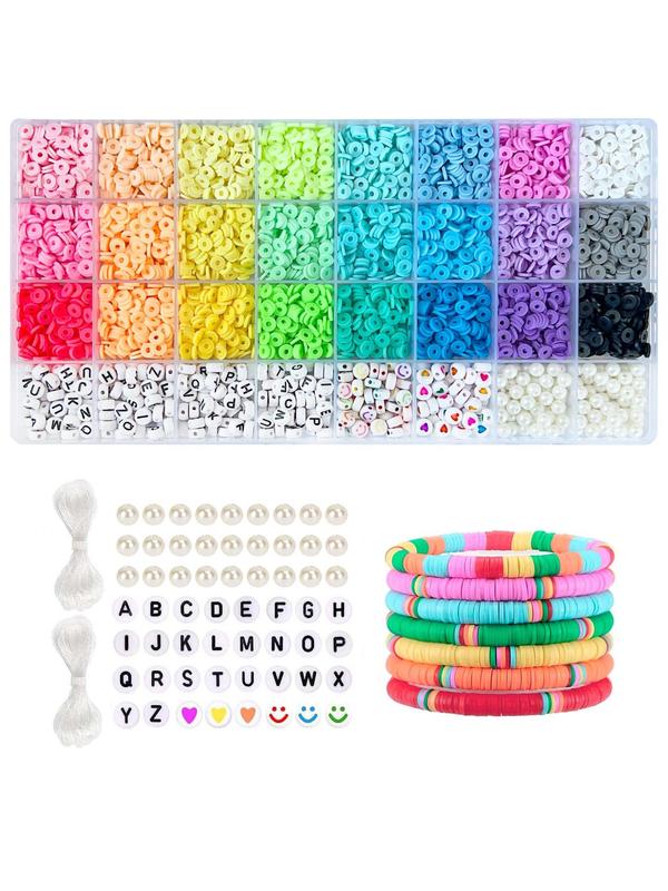 Random Color Clay Beads Bracelet Making Kit, Cute Colorful Beads & Letter Beads & Heart Beads & Elastic Thread, DIY Jewelry Making for Bracelet & Necklace