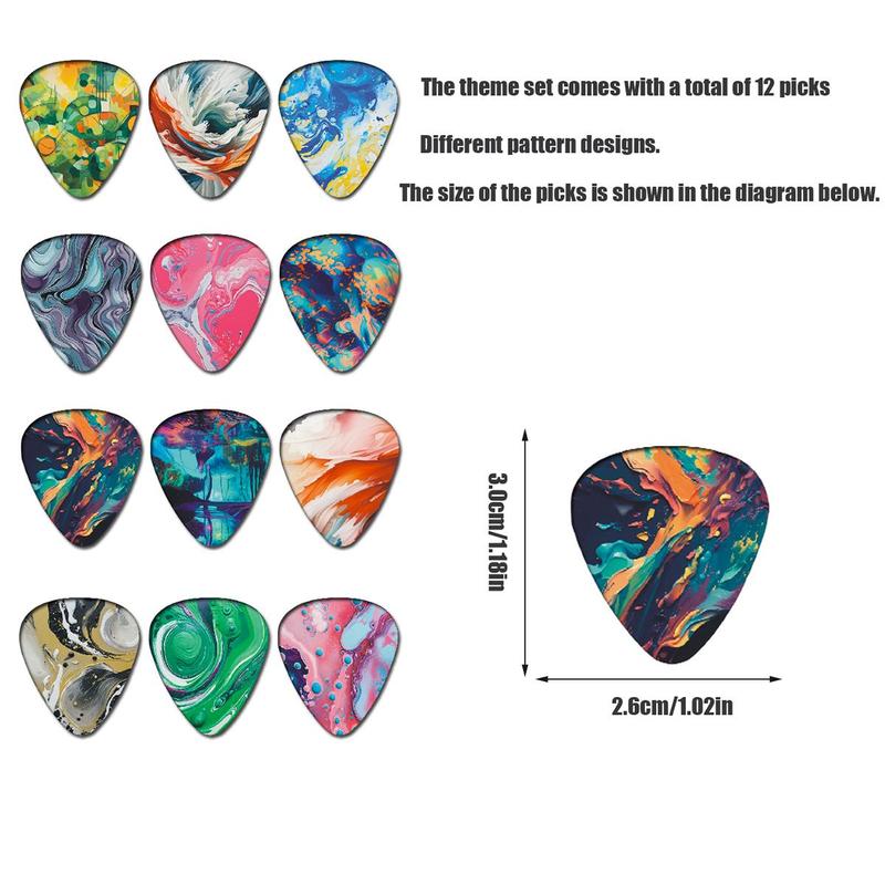 Marble Pattern Guitar Pick (12pcs set), Colorful Double Sided Printed Guitar Pick, Music Accessories For Guitar Ukulele Banjo