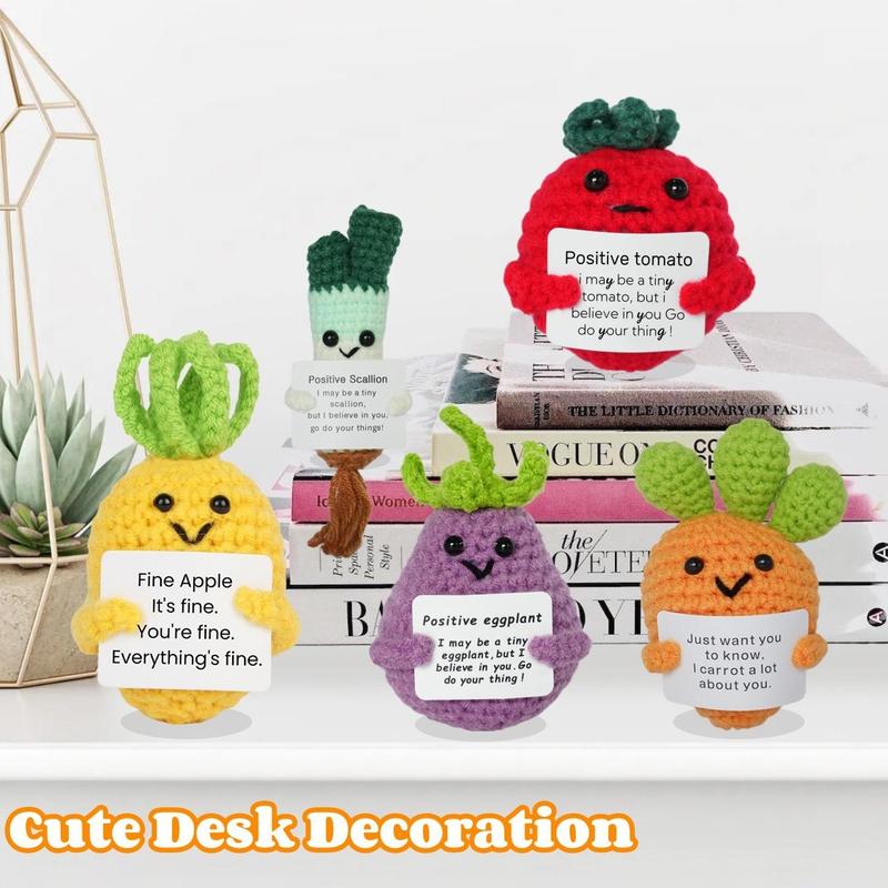 Cute Fruits & Vegetables Shaped Crochet Kit, 1 Set Cute Crochet Kit with Positive Card, DIY Knitting Kit for Home Decor, Gift for Friends