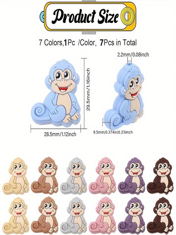 Cartoon Monkey Shaped Silicone Beads, 7 Counts Cute DIY Jewelry Accessories for Bracelet & Necklace Making, Fashion Accessories for Women & Girls