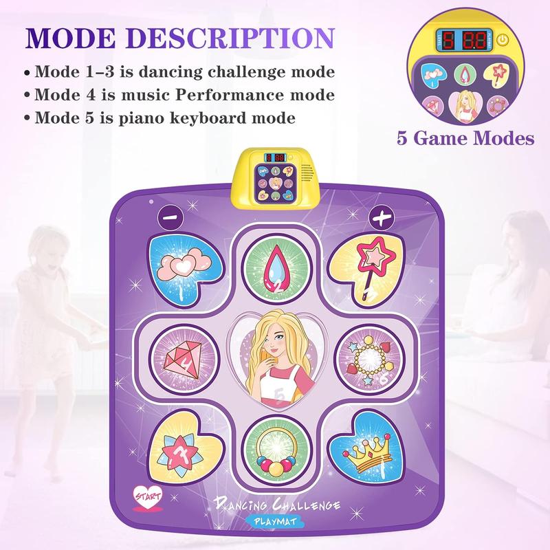 Dance Mat for Girls 3 4 5 6 7 8 9 10+ Year Old, 5 Game Modes, Birthday Gifts Toys for Kids, Dancing Pad with Adjustable Volume, LED Lights