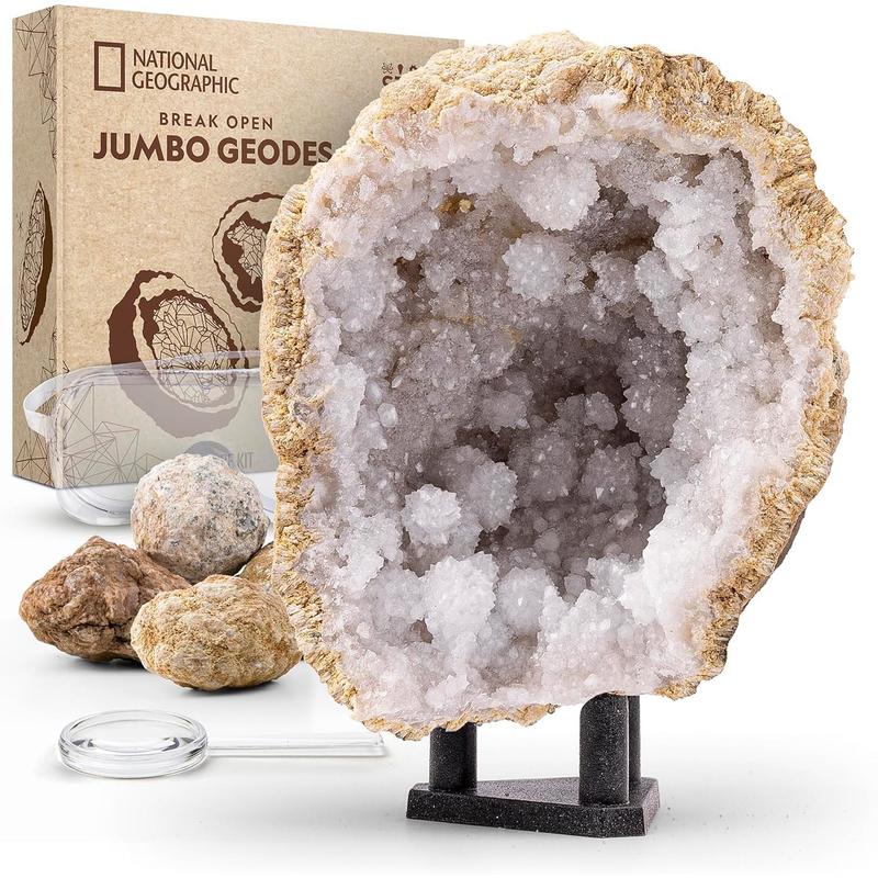 NATIONAL GEOGRAPHIC Break Open 10 Premium Geodes – Includes Goggles and 2 Display Stands - Great STEM Science Kit, Geology Gift for Kids, Break Your Own Geodes with Crystals, Toys for Boys and Girls