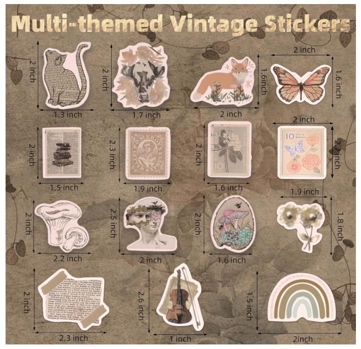 200Pcs Vintage Stickers, Aesthetic Stickers, Scrapbook Stickers for Water Bottle, Notebook Junk Journaling Stickers, Waterproof Vinyl Stickers Packs for Kids Teenagers Adults