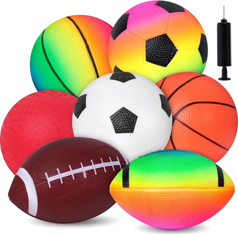 7 count Sports Balls for Kids, Sport Ball Toy with Pump Playground Balls Football 5 Inch Soccer Ball Basketball for Toddlers Indoor & Outdoor Play