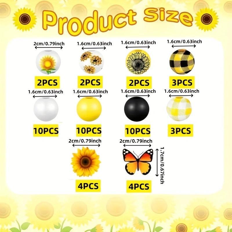 Charms for Jewelry Making, 50pcs Sunflower & Butterfly Pattern Wooden Bead for Jewelry Making, Supplies for DIY Bracelet, Necklace, Earrings, Keychain