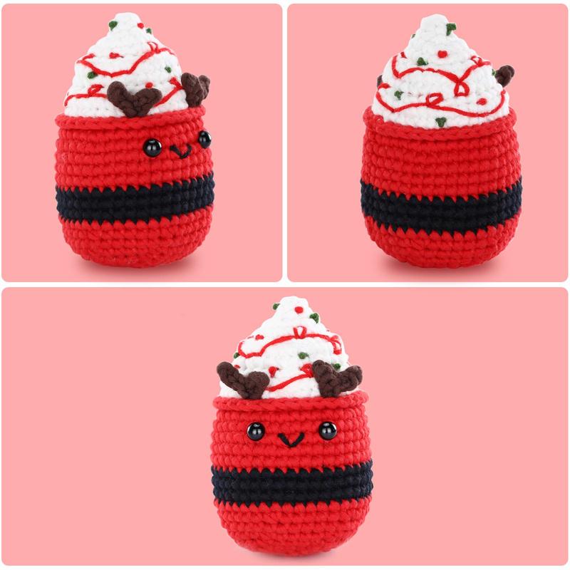 Christmas Cute Ice Cream Design Crochet Kit, 1 Box DIY Crochet Kit with Accessories, DIY Knitting Supplies for Beginners