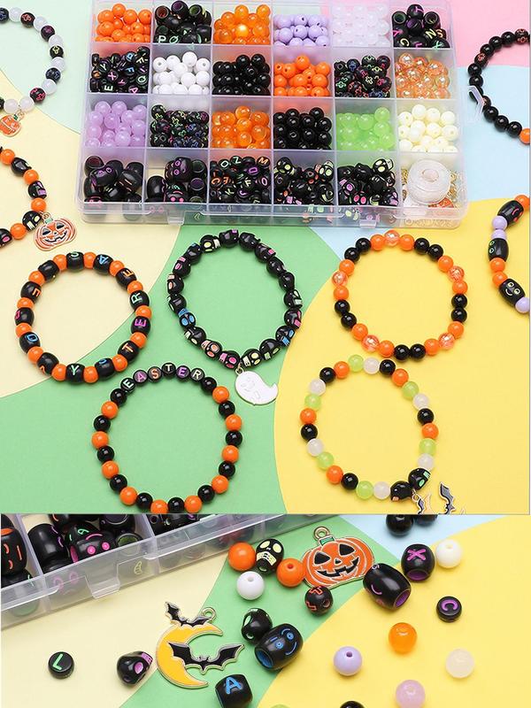 Moon & Ghost & Pumpkin Design Beads & Charms, Mixed Color Beads & Charms for Bracelet Making, Diy Jewelry Making Kit for Women & Teenager