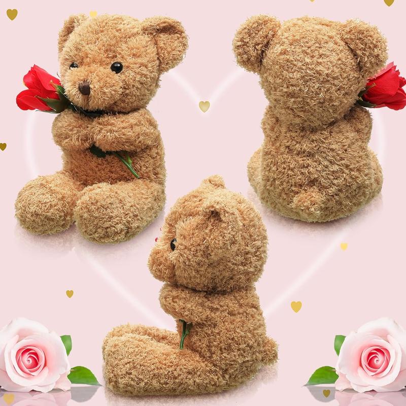 Christmas Plush Stuffed Animal Bear with Rose Funny Cute Stuffed Animal Plush Gift for Girlfriend Xmas Valentine's Day, 11.8 Inches