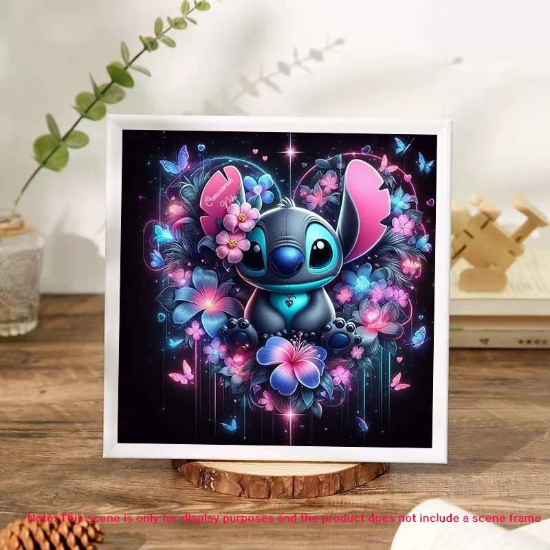 Disney Stitch & Butterfly Flowers Pattern DIY Diamond Art Colorful Painting Kit without Frame, DIY 5D Diamond Art Colorful Painting Kit, Wall Art Decor for Home