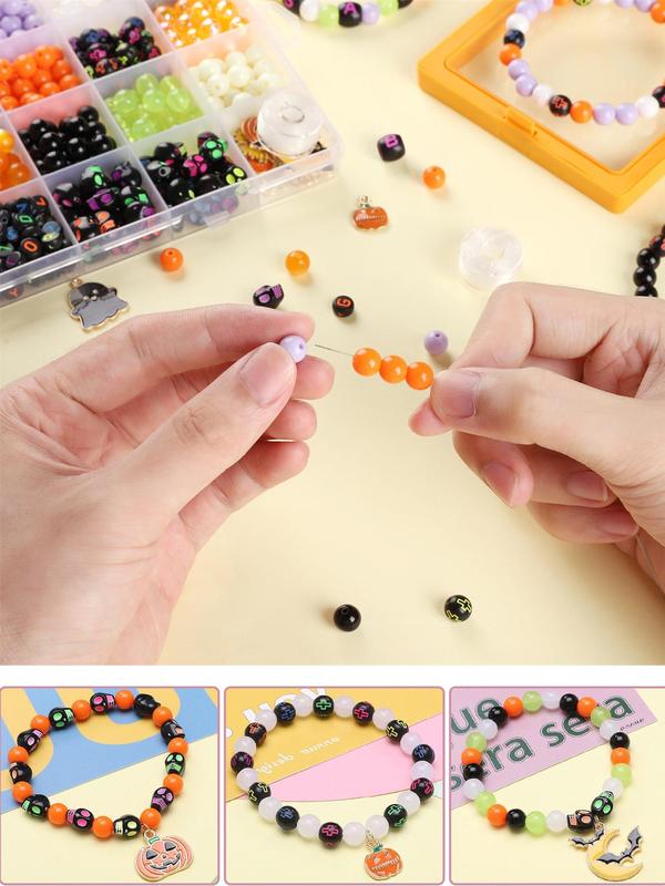 Moon & Ghost & Pumpkin Design Beads & Charms, Mixed Color Beads & Charms for Bracelet Making, Diy Jewelry Making Kit for Women & Teenager