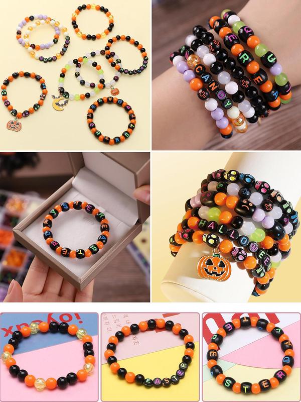 Moon & Ghost & Pumpkin Design Beads & Charms, Mixed Color Beads & Charms for Bracelet Making, Diy Jewelry Making Kit for Women & Teenager