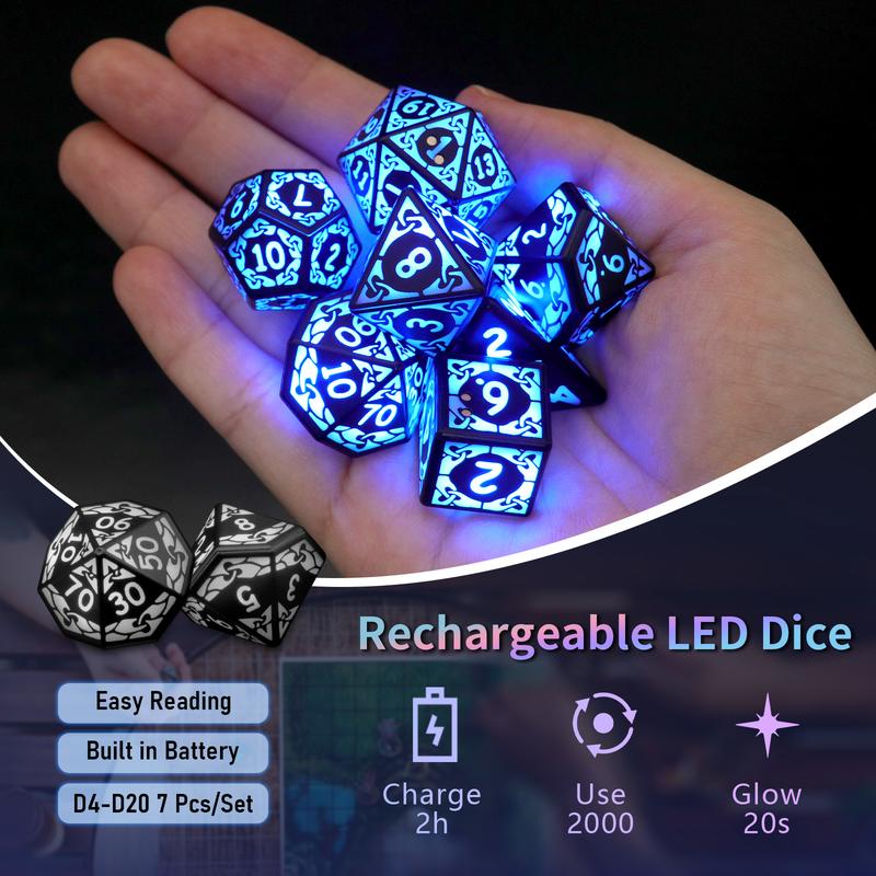 LED Dice Set D&D Rechargeable，DND Dice Shake to Light Up Dice, Dungeon and Dragons Dice USB Port Charging, Role Playing Dice for D&D Table Games