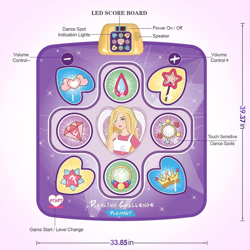 Dance Mat for Girls 3 4 5 6 7 8 9 10+ Year Old, 5 Game Modes, Birthday Gifts Toys for Kids, Dancing Pad with Adjustable Volume, LED Lights