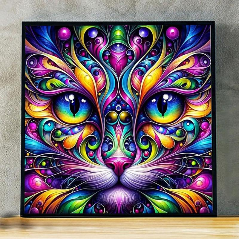 Colorful Cat Pattern Diamond Arts Painting Kit without Frame, DIY Handmade Round Diamond Mosaic Kit for Living Room Bedroom Decor