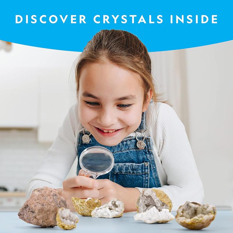 NATIONAL GEOGRAPHIC Break Open 10 Premium Geodes – Includes Goggles and 2 Display Stands - Great STEM Science Kit, Geology Gift for Kids, Break Your Own Geodes with Crystals, Toys for Boys and Girls