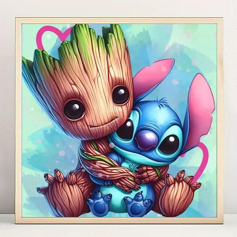 Cute Groot and Stitch Pattern DIY Diamond Arts Colorful Painting Kit without Frame, DIY 5D Diamond Arts Colorful Painting Kit for Beginner, DIY Wall Art Decor