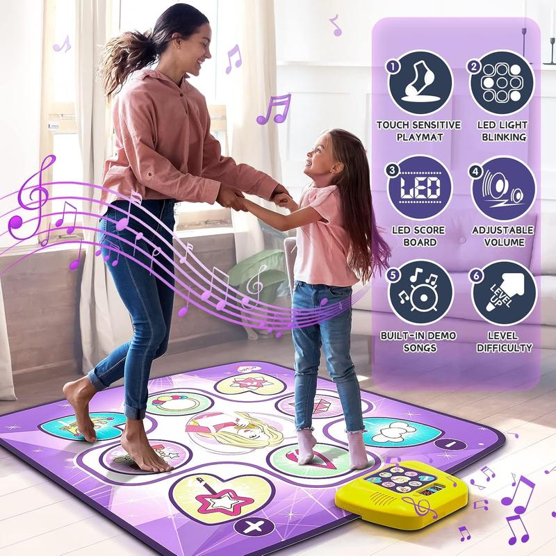 Dance Mat for Girls 3 4 5 6 7 8 9 10+ Year Old, 5 Game Modes, Birthday Gifts Toys for Kids, Dancing Pad with Adjustable Volume, LED Lights