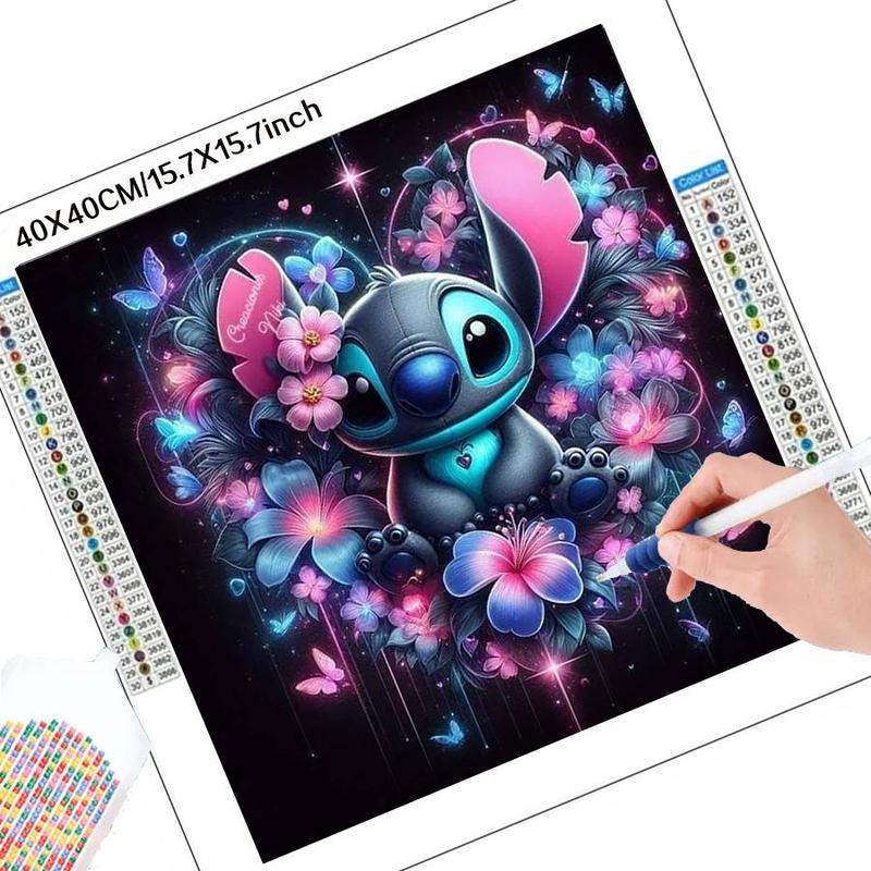 Disney Stitch & Butterfly Flowers Pattern DIY Diamond Art Colorful Painting Kit without Frame, DIY 5D Diamond Art Colorful Painting Kit, Wall Art Decor for Home