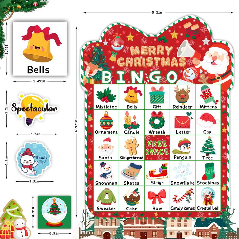 39Pcs Christmas Bingo Game for Kids Adults 24 Players Bingo Cards Christmas Games with Reward Stickers Xmas Activities Family Party Game