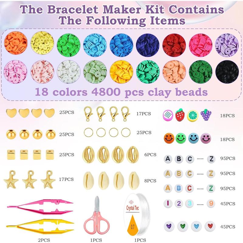 5300 Clay Bead Bracelet Making Kit, Arts and Crafts, Christmas Crafts Games Toys Birthday Gift for ages 3-10, Materials Supply