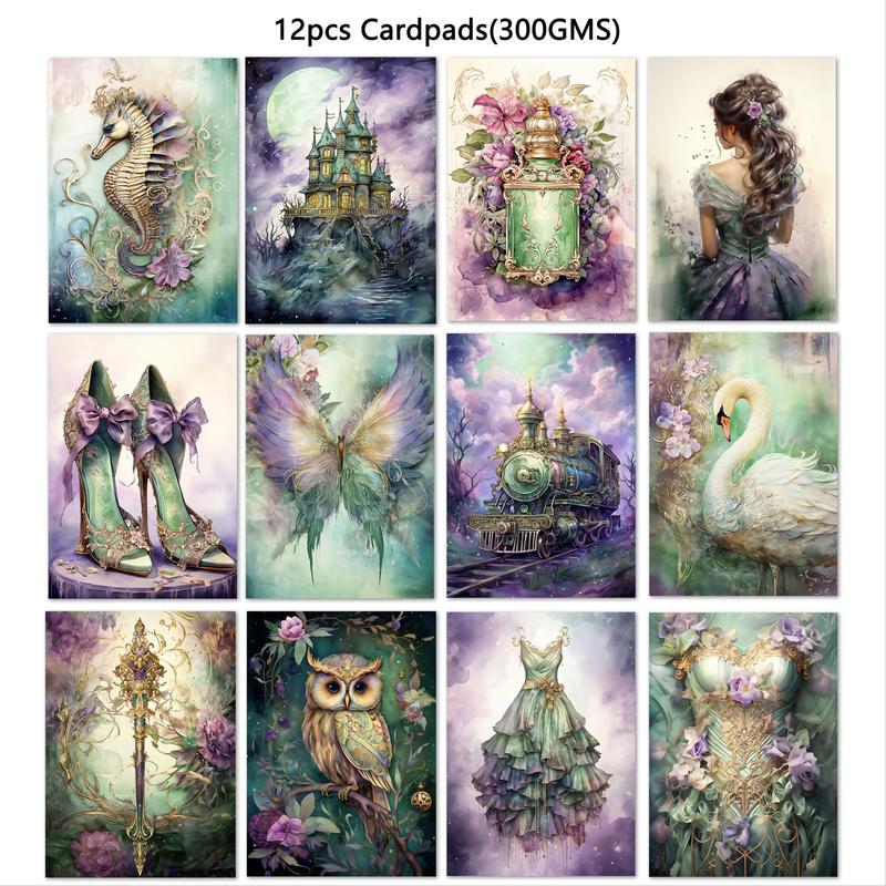 Fantasy Theme Journal Set, 32pcs Vintage Fairy & Castle Pattern Sticker & 12pcs Cards, Scrapbooking & Journal Making Supplies