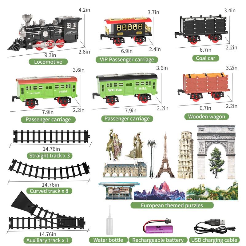 Train Sets With Steam Locomotive Engine, Cargo Car And Tracks, Battery Powered Play Set Toy W Smoke, Light & Sounds, ,