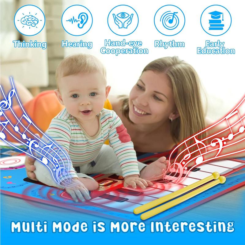 2-in-1 Musical Mat Piano Keyboard & Drum Set with 2 Drum Sticks Educational Learning Toys