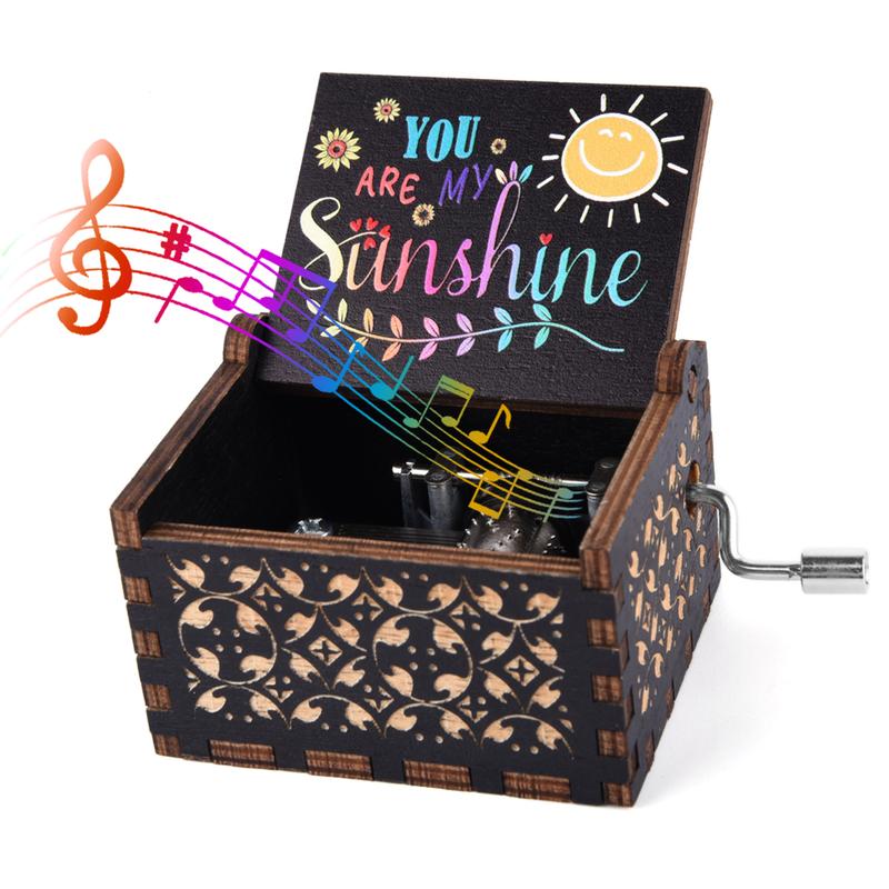 You are My Sunshine Wooden Music Boxes Laser Engraved Hand Crank Classical Wood Sunshine Musical Box Gifts for Birthday Christmas Valentine's Day tonie figur