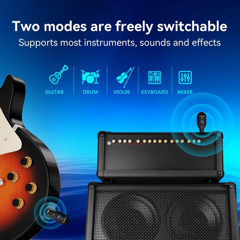 Wireless Guitar System, 2.4G HZ Wireless Guitar System, Rechargeable Guitar Transmitter Receiver, Music Accessories for Guitar, Bass, Violin, Keyboard