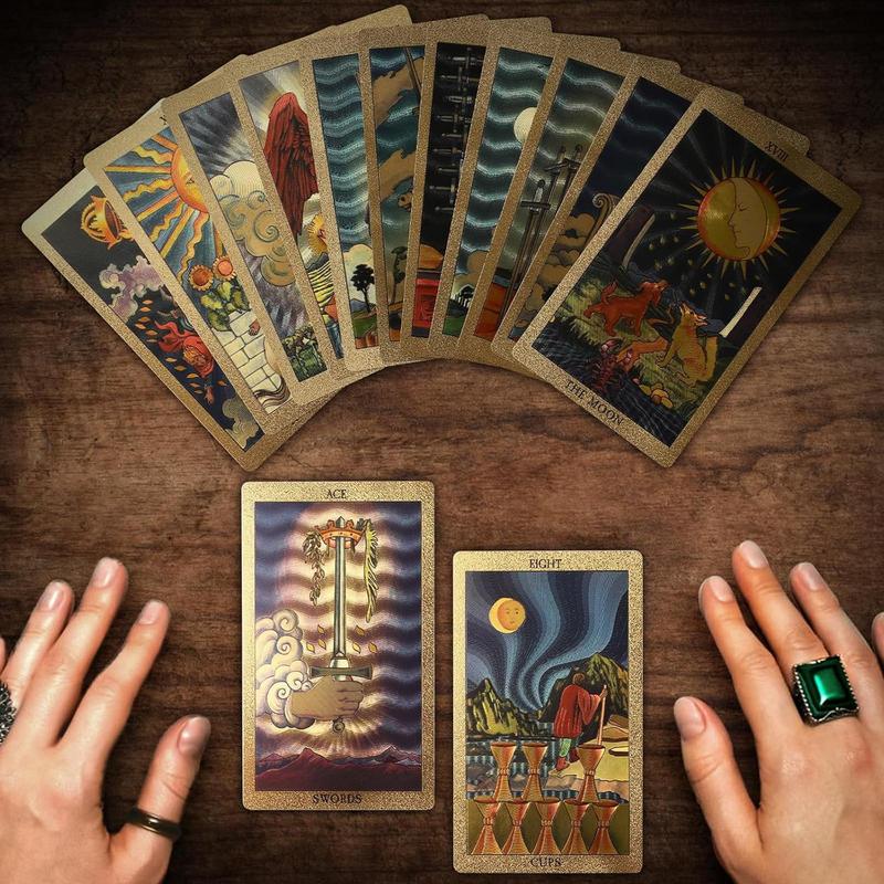 Tarot Card with Guide Book, 1 Box Gold Foil Tarot Card Deck, Waterproof & Durable Tarot Deck, Party Game Cards for Beginners