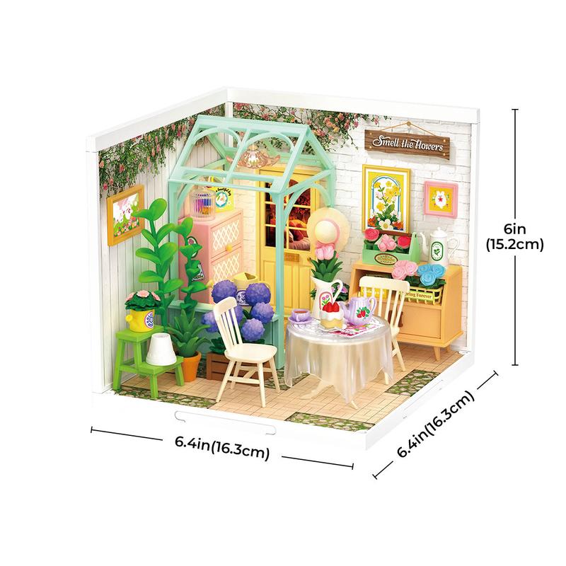 Rolife Blooming Tea Garden DIY Miniature House Kit DW013B with LED Lights Plastic Craft Kit & Decorative Ornament  Creative Gift Craft Home Decor