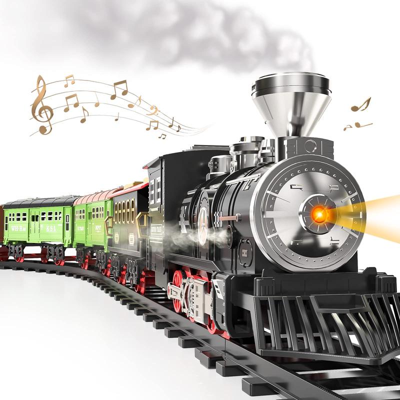 Train Sets With Steam Locomotive Engine, Cargo Car And Tracks, Battery Powered Play Set Toy W Smoke, Light & Sounds, ,