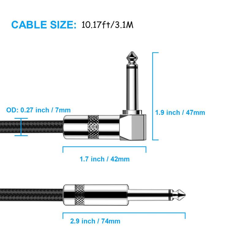 10ft Guitar Cable, Guitar Audio Cable, Professional Audio Instrument Cable For Electric Guitar, Bass Guitar, Mandolin