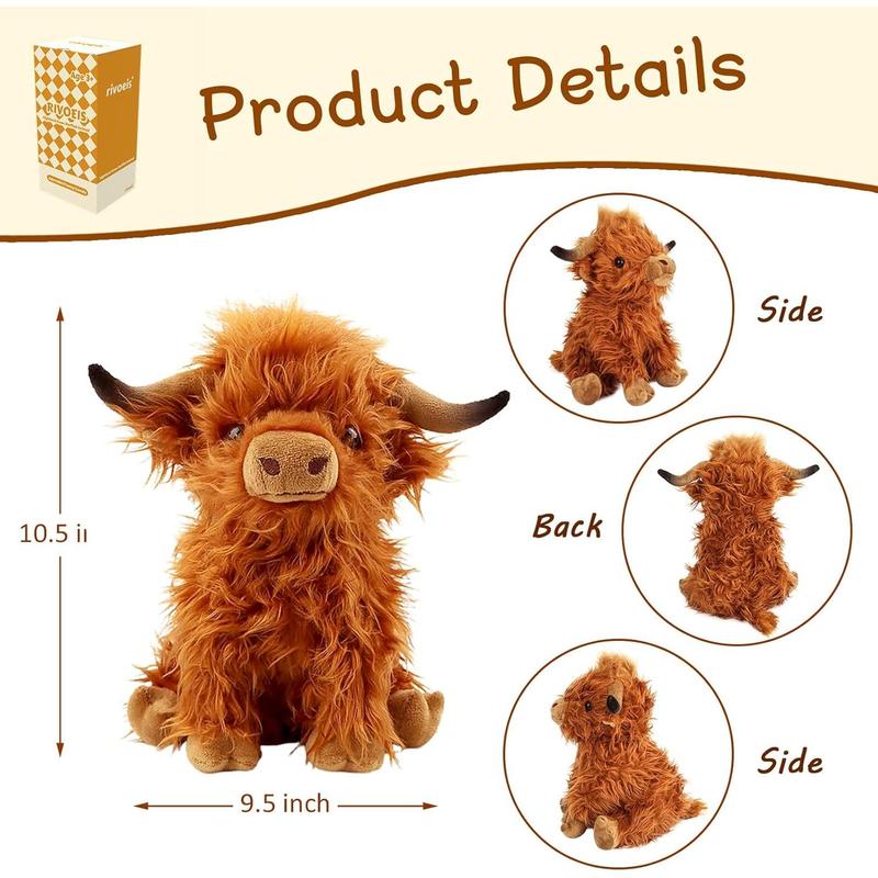 Highland Cow Stuffed Animals Toys Plushies Cute Cow Stuffed Animal Plush Cow Decor for Kids (10.5 inches)