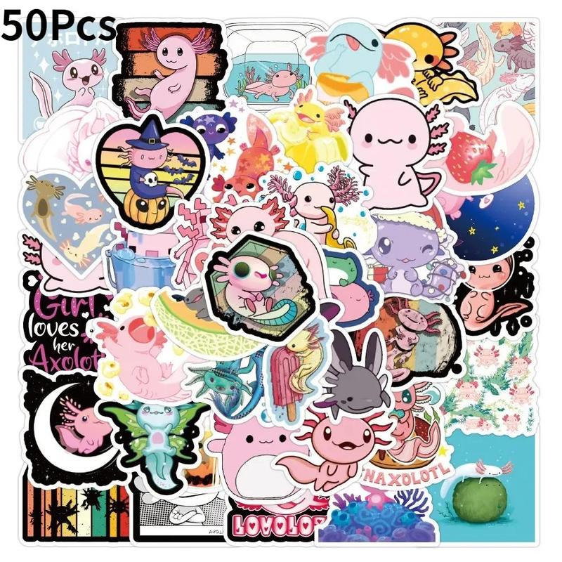 Cute Cartoon Animal Axolotl Graffiti Sticker, 50pcs set Multipurpose Self Adhesive Decor Paper, Universal DIY Decor Sticker for Gift Greeting Card Water Bottle Laptop Phone