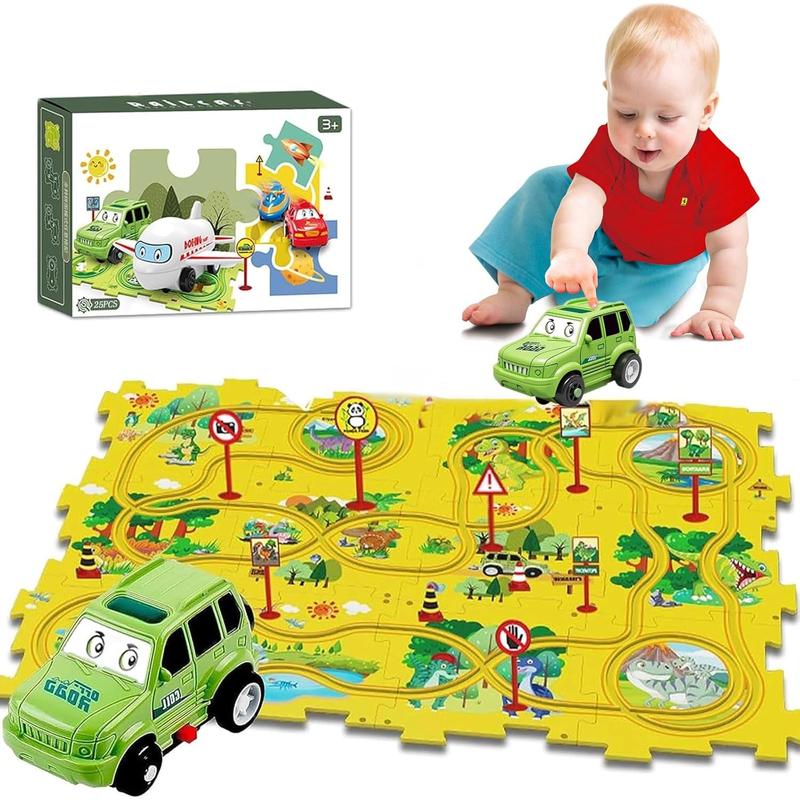 25PCS Puzzle Racer Kids Car Track Set, DIY Puzzle Racer Car Track Set with Vehicles，Puzzle Track Car Play Set for Kids Boys Girls (Space)