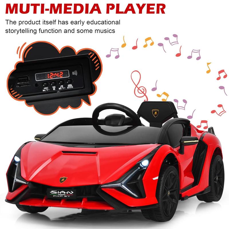 [LiveOnly] Costzon Licensed Lamborghini SIAN Ride On Car, 12 V Battery Powered Electric Vehicle with Control Remote, Music, Horn, 2 Speeds, Suspension, LED Lights, Bluetooth, USB