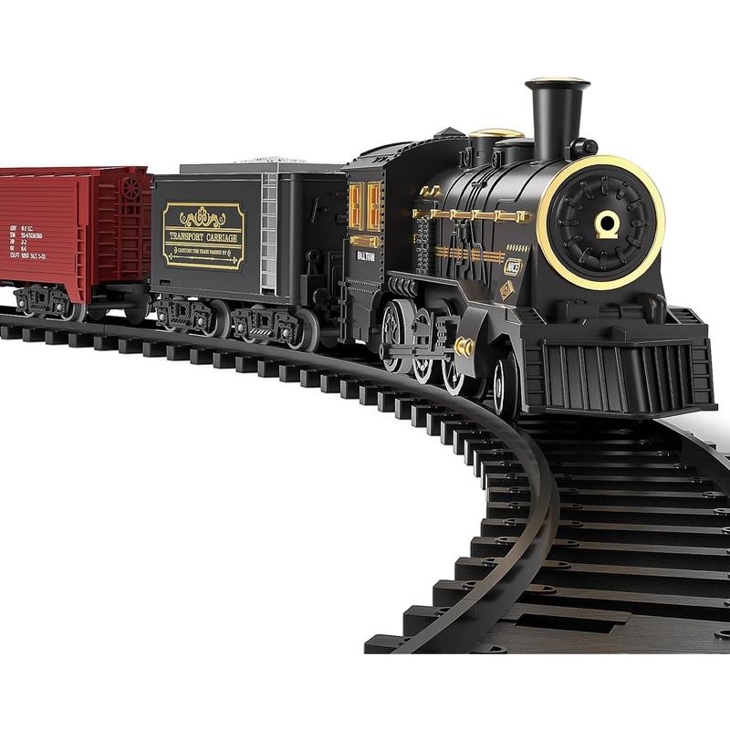 Train Set , Electric Classical Steam Engine Locomotive with Steam, Light and Sounds, Rechargeable Model Trains Kit Toys w Passenger Carriage