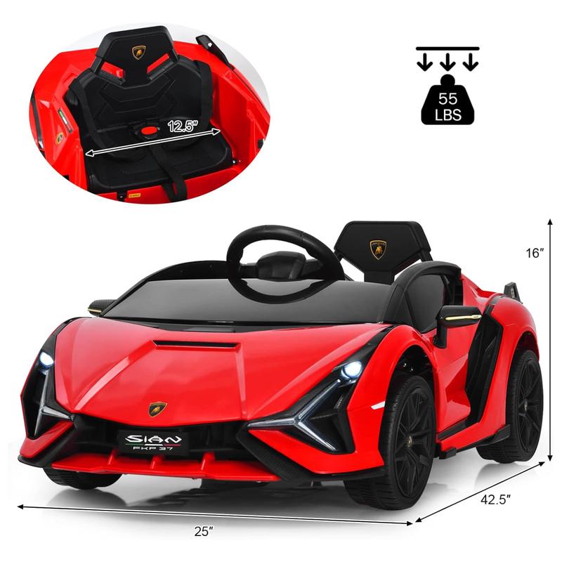 [LiveOnly] Costzon Licensed Lamborghini SIAN Ride On Car, 12 V Battery Powered Electric Vehicle with Control Remote, Music, Horn, 2 Speeds, Suspension, LED Lights, Bluetooth, USB