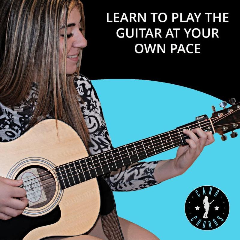 Learn Guitar in Minutes Deluxe Edition with Case Card Chords (Fits All Guitars) GUITAR CHORDS allow you to PLAY the ACOUSTIC or ELECTRIC Guitar while the CARD is on the FRETBOARD Guitar Starter