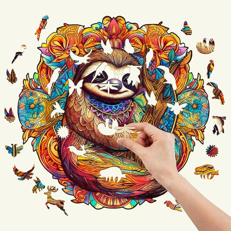 Happy Sloth Wooden Jigsaw Puzzle for Kids and Adults - Educational Toy