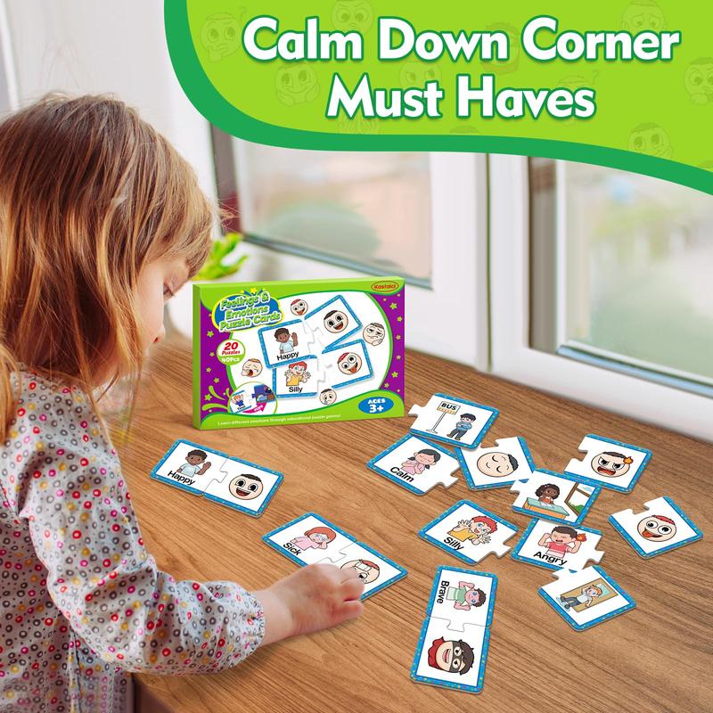 Feelings & Emotions Puzzle Cards, Feelings Chart Toys, Social Emotional Learning Activities, Calm Down Corner Supplies Self Correcting Puzzles