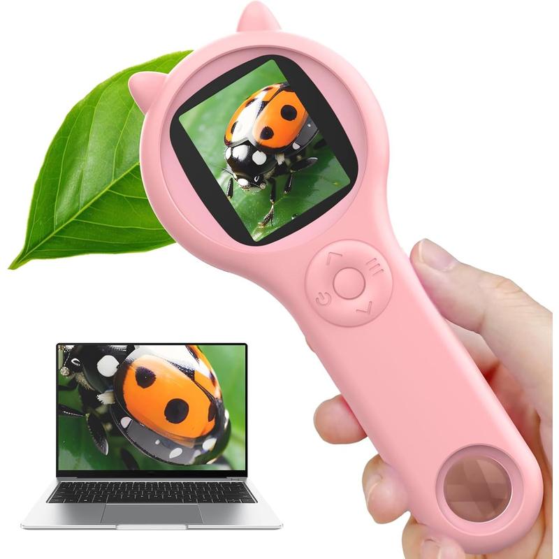 Microscope for Kids - Portable Handheld Magnifying Glass for Kids - Mini Digital Microscope for Kids Educational Science Toys, Christmas Birthday Gifts for Age 3 4 5 6 7 8 Girls&Boys （Pink）