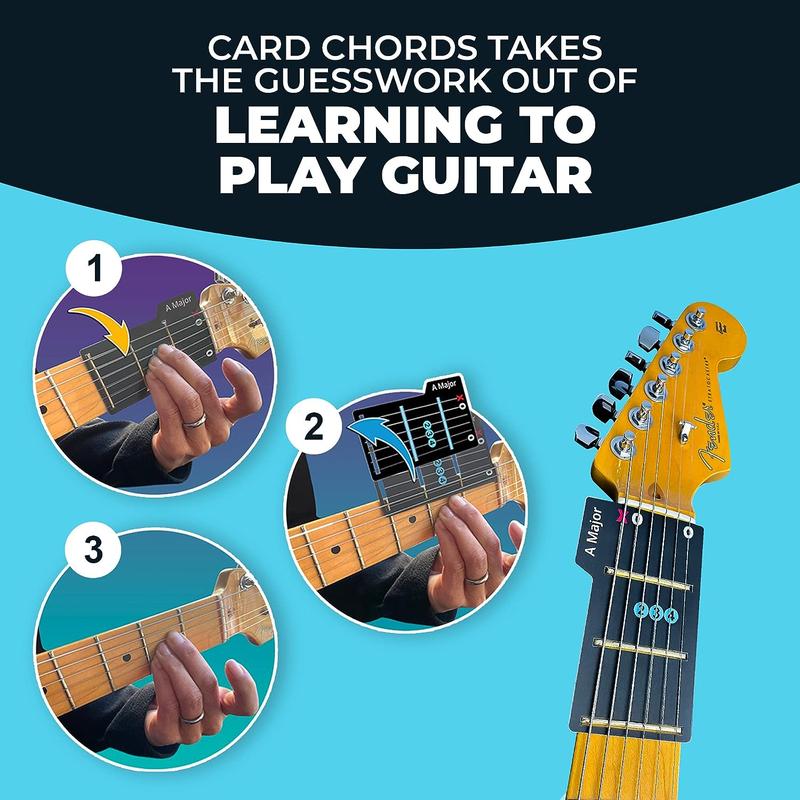 Learn Guitar in Minutes Deluxe Edition with Case Card Chords (Fits All Guitars) GUITAR CHORDS allow you to PLAY the ACOUSTIC or ELECTRIC Guitar while the CARD is on the FRETBOARD Guitar Starter