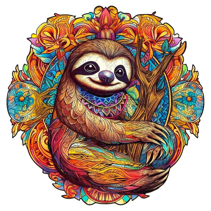 Happy Sloth Wooden Jigsaw Puzzle for Kids and Adults - Educational Toy