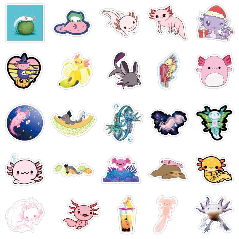 Cute Cartoon Animal Axolotl Graffiti Sticker, 50pcs set Multipurpose Self Adhesive Decor Paper, Universal DIY Decor Sticker for Gift Greeting Card Water Bottle Laptop Phone