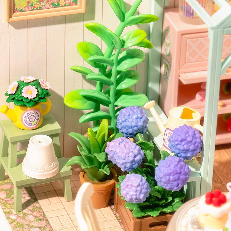 Rolife Blooming Tea Garden DIY Miniature House Kit DW013B with LED Lights Plastic Craft Kit & Decorative Ornament  Creative Gift Craft Home Decor