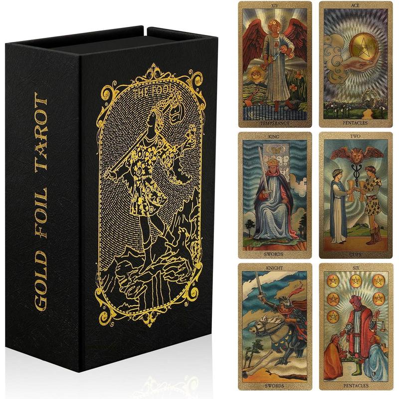 Tarot Card with Guide Book, 1 Box Gold Foil Tarot Card Deck, Waterproof & Durable Tarot Deck, Party Game Cards for Beginners